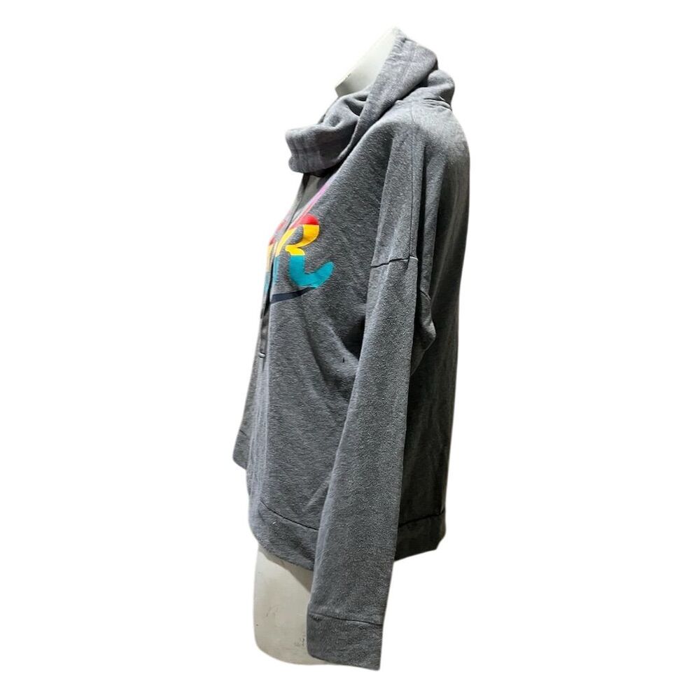 Victoria's Secret PINK Women's M Gray Cowl Neck Hoodie Rainbow Logo - Picture 2 of 10